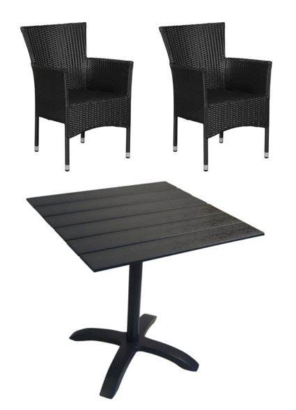 Venture Design - Colorado Cafe Table 70x70 cm - Alu/Aintwood with 2 pcs. Anholt Garden Chairs​ - Metal/Rattan - Bundle
