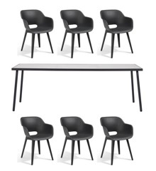 Living Outdoor - Avernakoe Garden Table 220 x 90 cm -  Metal/Alu/Glass with 6 pcs.  Akola Cup Chairs - Bundle