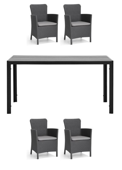 Living Outdoor - Venoe Garden Table 150 x 90 cm -  Aluminium/Polywood with 4 pcs. Miami Garden Chairs - Bundle