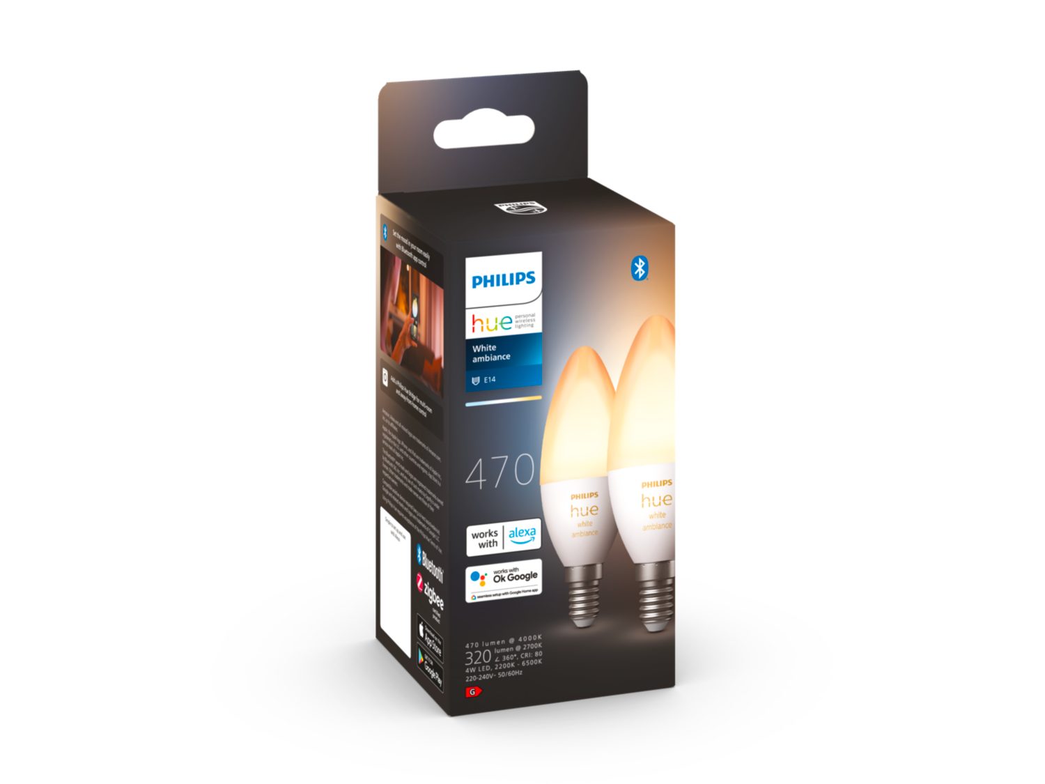 Philips Hue White Ambiance E14 B39 Candle Light - 2-pakning