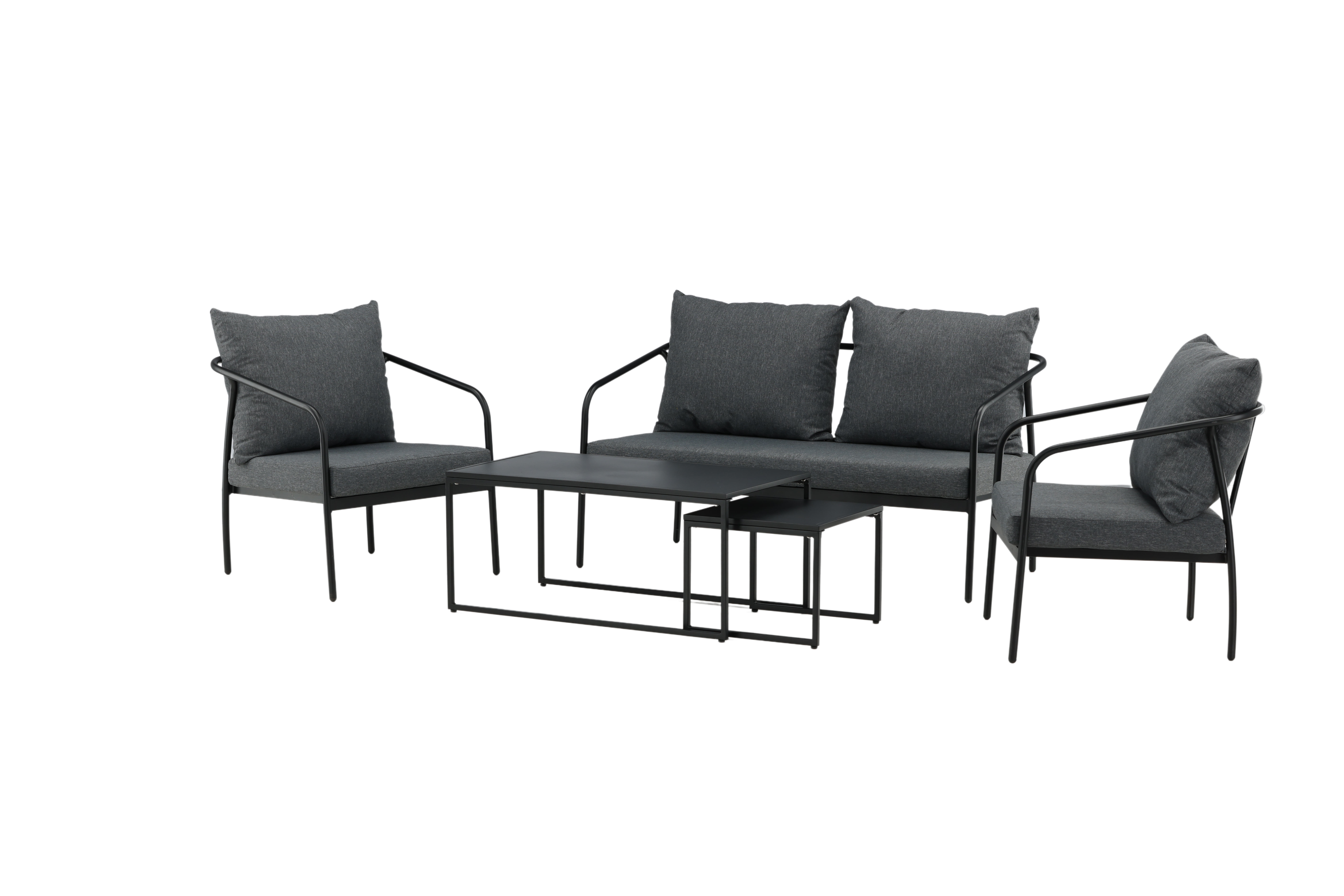 Venture Design - Sopot Garden Lounge Set with Cushions - Aluminium - Black/Grey (2044-408) - Bundle