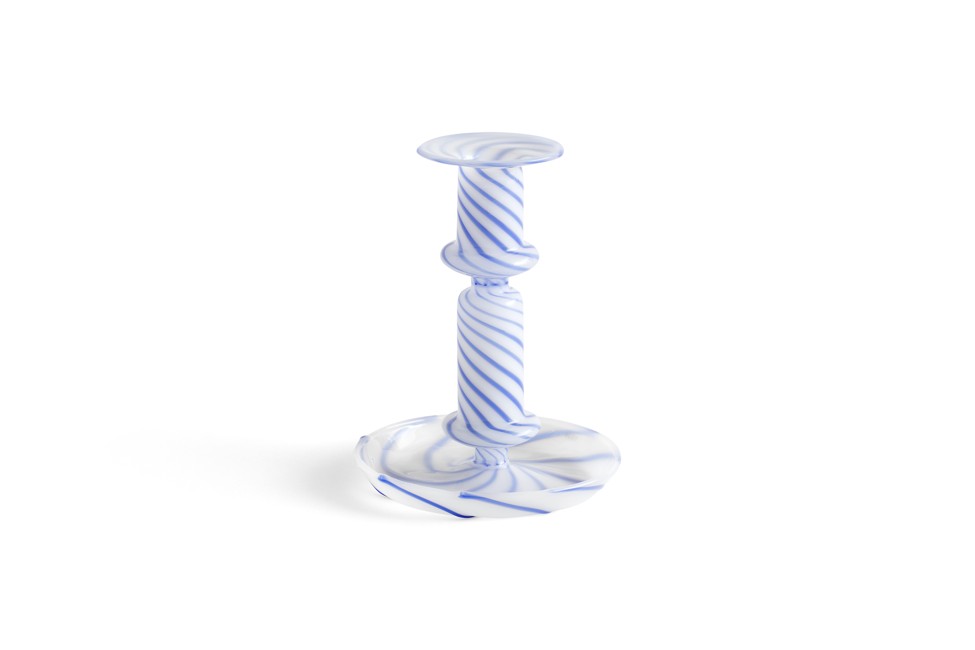 HAY - Flare Stripe Candleholder Medium - Milk with blue (541468)