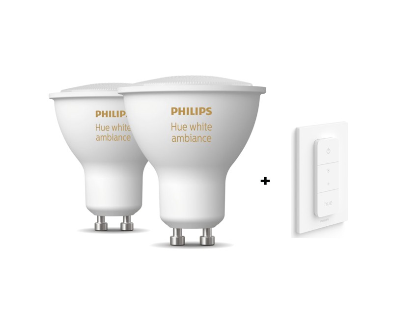 Philips Hue - 2x Dual Pack GU10 - White Ambiance & Hue Dimmer Switch - Bundle