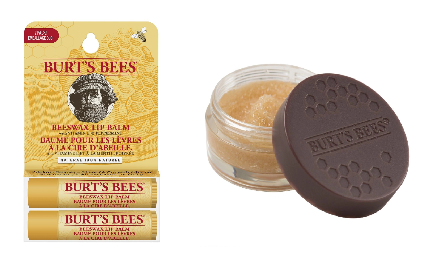 Burt's Bees - Uni Beeswax Lip Balm Blister Twin Pack + Burt's Bees - Lip Scrub - Skjønnhet