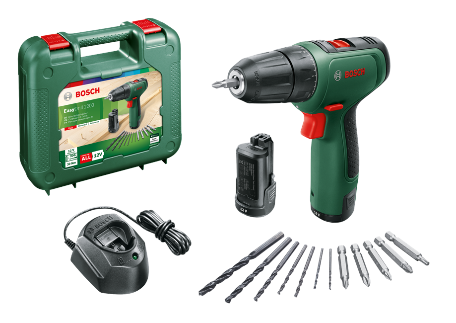 Bosch Cordless Drill/Screwdriver With Two Gears - Easy Drill 1200 ( Battery and Charger Included )