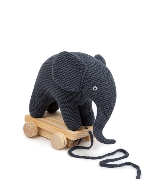 Smallstuff - Pull Along Elephant Knitted Dark Denim - Leker