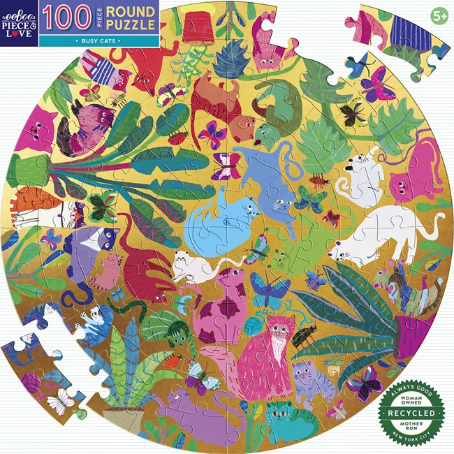eeBoo - Round Puzzle 100 pcs - Busy Cats - (EPZCAT)