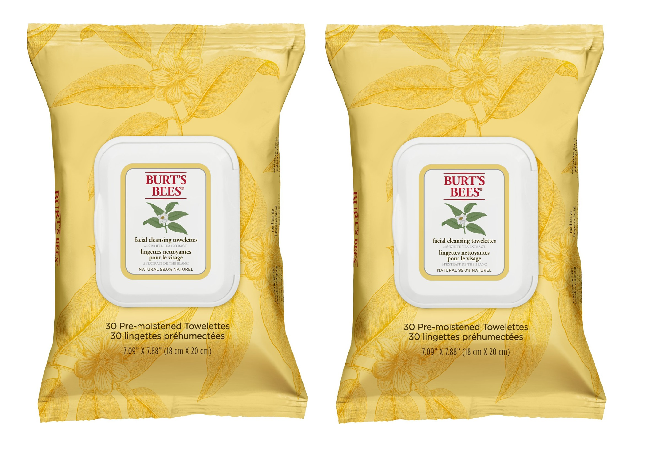 Burt's Bees - Facial Cleansing Towelettes - White Tea Extract 2-Pack - Skjønnhet