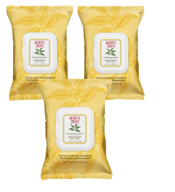 Burt's Bees - 3 x Facial Cleansing Towelettes White Tea Extract - Renseservietter