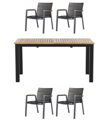Venture Design - Panama Garden Table 152/210x90 cm with 4 pcs. Mood Extreme Arm Chairs - Black/Teak - Bundle