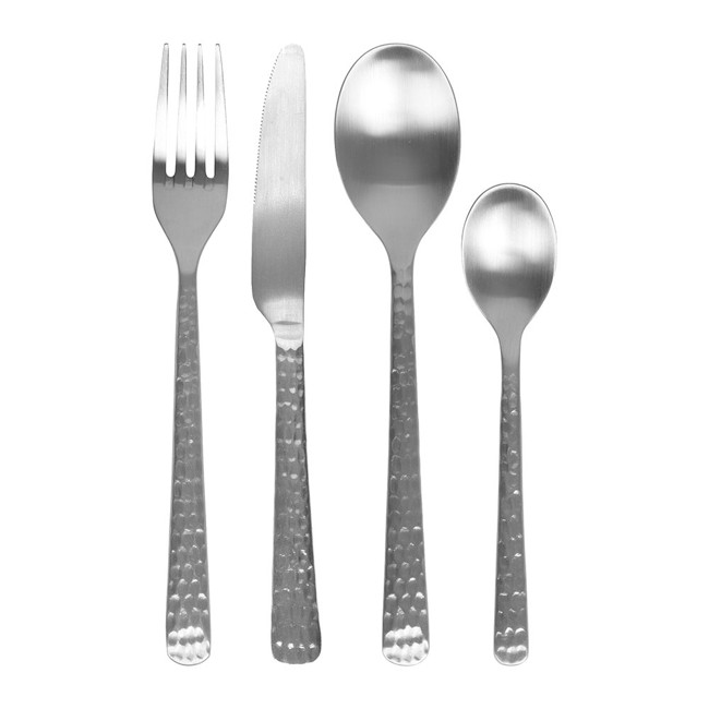 Broste Copenhagen - Cutlery set Hune, 16 pc - Stainless steel - Satin Hammered