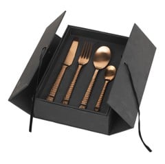 Broste Copenhagen - Cutlery set Hune, 16 pc - Stainless steel - Copper Hammered