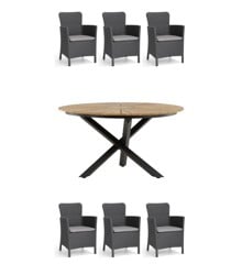 Venture Design - Mexico Garden Table ø 140 cm - Alu/Teak with 6 pcs. Miami Garden Chairs - Bundle