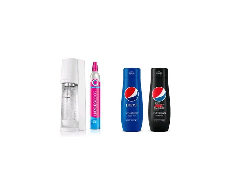 Sodastream - Terra - White ( Carbon Cylinder Included ) With 1 Pepsi Max & 1 Pepsi - Bundle