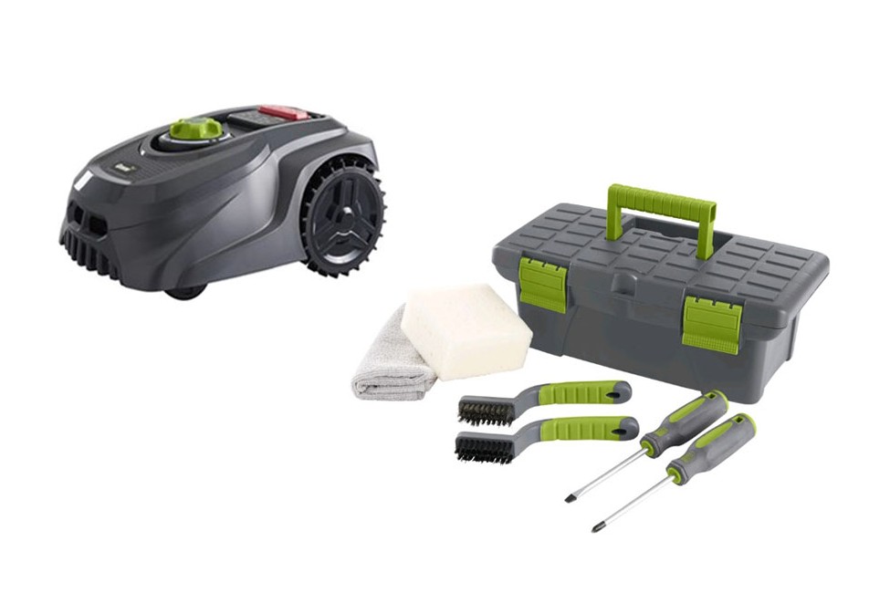 Grouw - Robotplæneklipper 1200M2 App Kontrol ( Garage inkluderet ) + Gratis Vedligeholdelse og Rengøringssæt kit  - Bundle