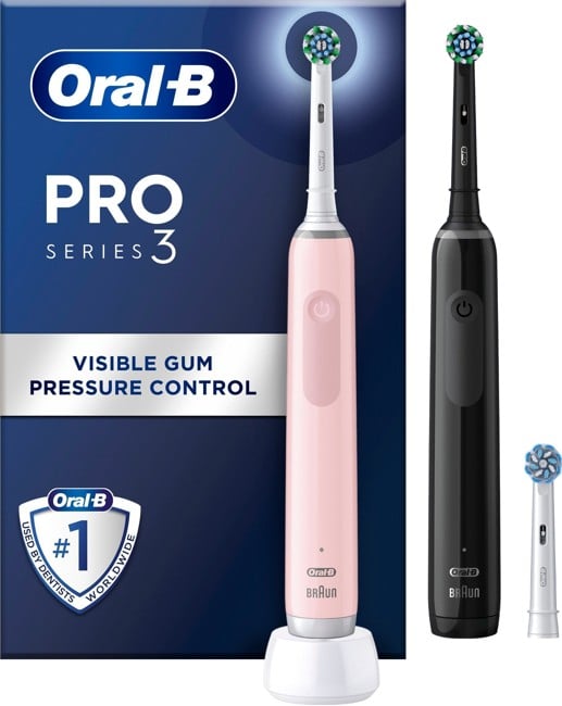 Oral-B - Dobbeltpakke Pro3 3900N Svart & Rosa Elektrisk Tannbørste