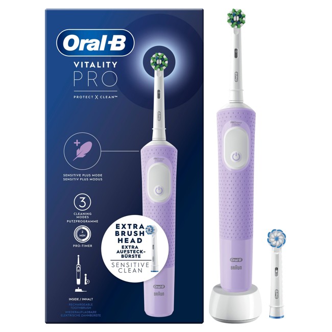Oral-B - Elektrisk Tandbørste - Vitality Pro - Lilla ( Ekstra Børstehovede Inkluderet )