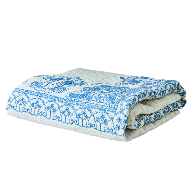 Rice - Cotton Quilt Bedspread Blue