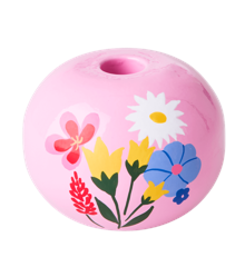 Rice - Metal Candleholder Large Pink with Hand Painted Flower