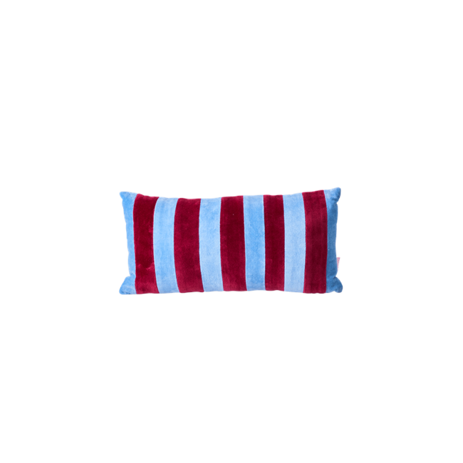 Rice - Rectangular Cushion  with Gendarme Blue and Maroon  Stripes - Small