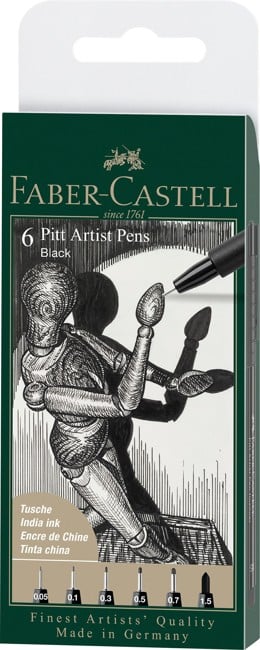 Faber Castell - 6 pitt Artist Pen, brush - Sort (167154)