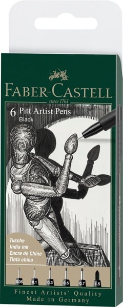 Faber Castell - 6 pitt Artist Pen, brush - Sort (167154)