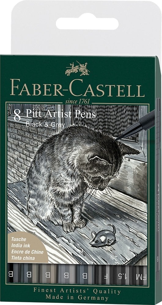 Faber-Castell - Pitt Artist Pen Brush India ink Grey & Black 8ct (167171)