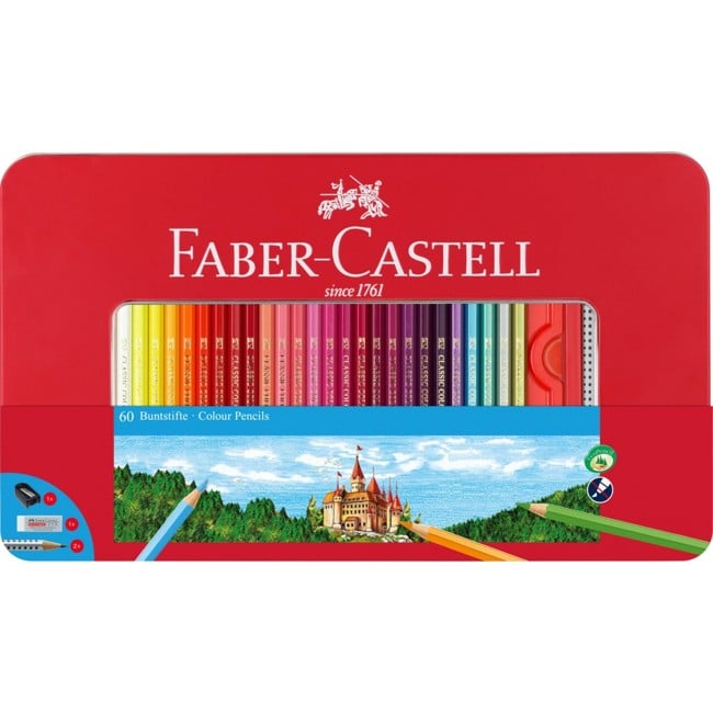 Faber-Castell - Hexagonal farveblyanter, metalæske med 60 stk (115894)