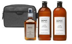 Vittorio - Washbag 100% Recycled Plastic - Grey + Depot - No.101 Normalizing Daily Shampoo 1000 ml + Depot - No. 201 Refreshing Conditioner 1000 ml + Depot - No. 607 Sport Refreshing Body Spray 200 ml