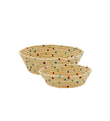 Rice - Raffia Round Bread Baskets with Blue Details - Set of 2