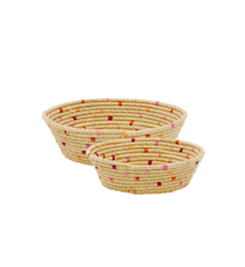 Rice - Raffia Round Bread Baskets with Red Details - Set of 2
