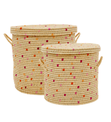 Rice - Laundry Basket in Raffia with Red Details - Set of 2