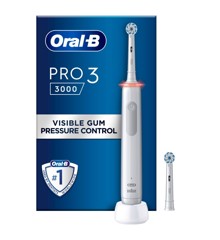 Oral-B - Pro 3 3000 - Electrisk Tandbørste - Hvid ( Ekstra Børstehovede Indkluderet )