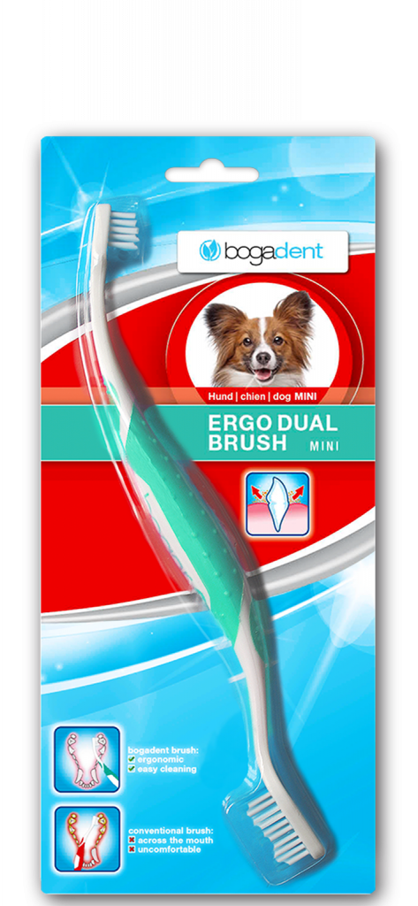 BogaDent - Ergo Dual Brush Dog Mini 1pc - (Ubo0719) - Kjæledyr og utstyr