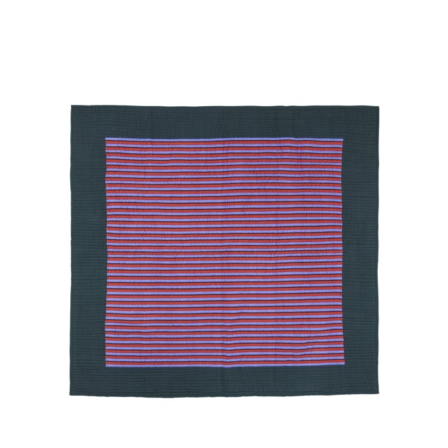 Hübsch - Twist Bedspread Stripe 260x260 Petrol/Multicolour