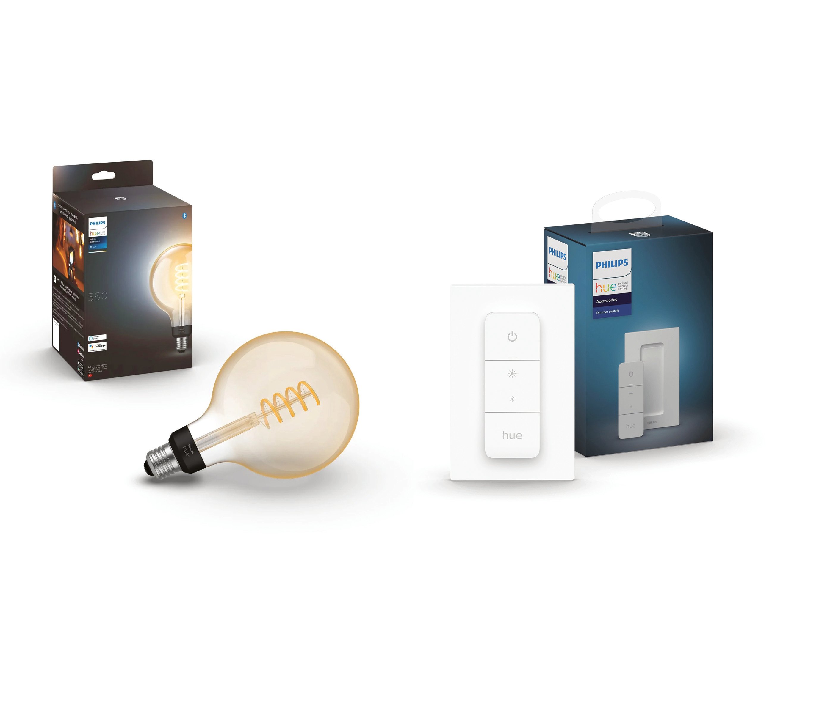 Buy Philips Hue - E27 Filament G125 - White Ambiance & Dimmer Switch -  Bundle - Free shipping