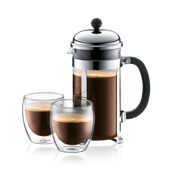 Bodum - CHAMBORD Stempelkande 8 kopper, 01L + 2 PAVINA glas