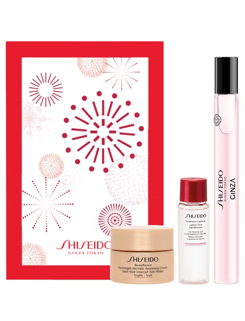 Shiseido - Benefiance Overnight Wrinkle Smoothing Cream 30 ml + Treatment Softener 30 ml + Ginza Eau de Parfum 10 ml - Gavesæt