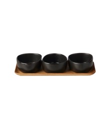 RAW crafted - 3 x Organic bowls on teakwooden board - Titanium black (14830)