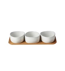 RAW - Arctic white - 3 x Organic bowls on teakwooden board  (16040)