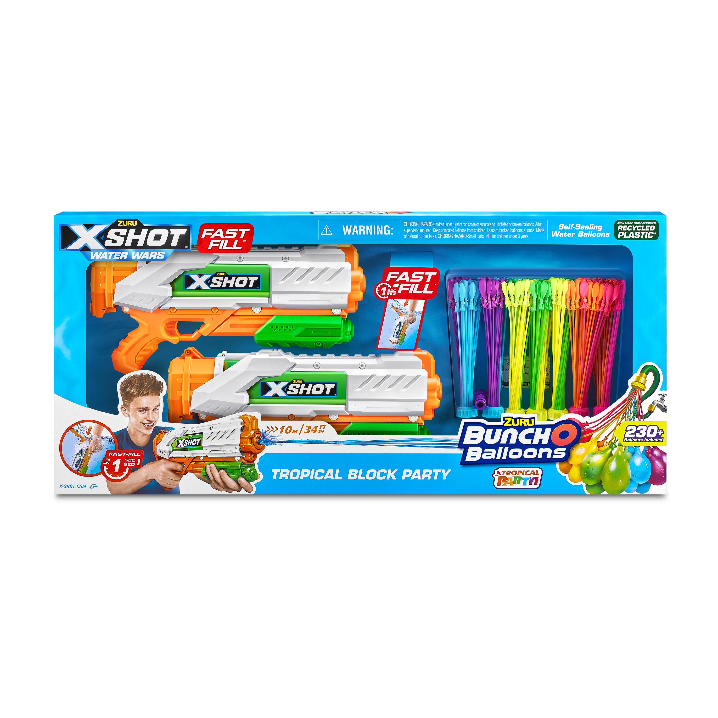 X-Shot Water - Mixed, Standard Fast Fill Block Party, 2X Fast-Fill, 7X Standard Bunch O Balloons (56499) - Leker