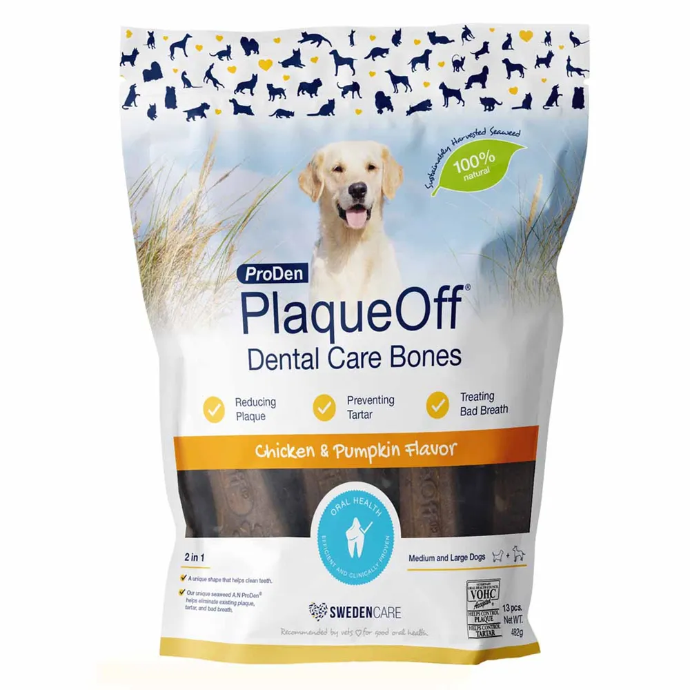 PlaqueOff - DENTAL BONES KYLLING OG GRÆSKAR 13 STK 480gr