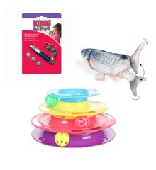 Flamingo - 1x opladelig catnip fisk 1x kattelegetøj med bolde 1x kong laser