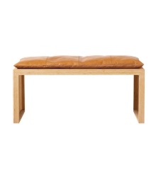 Cinas - Rib Bench 3 seater - Teakwood with cushion in Light brown Leather - Bundle