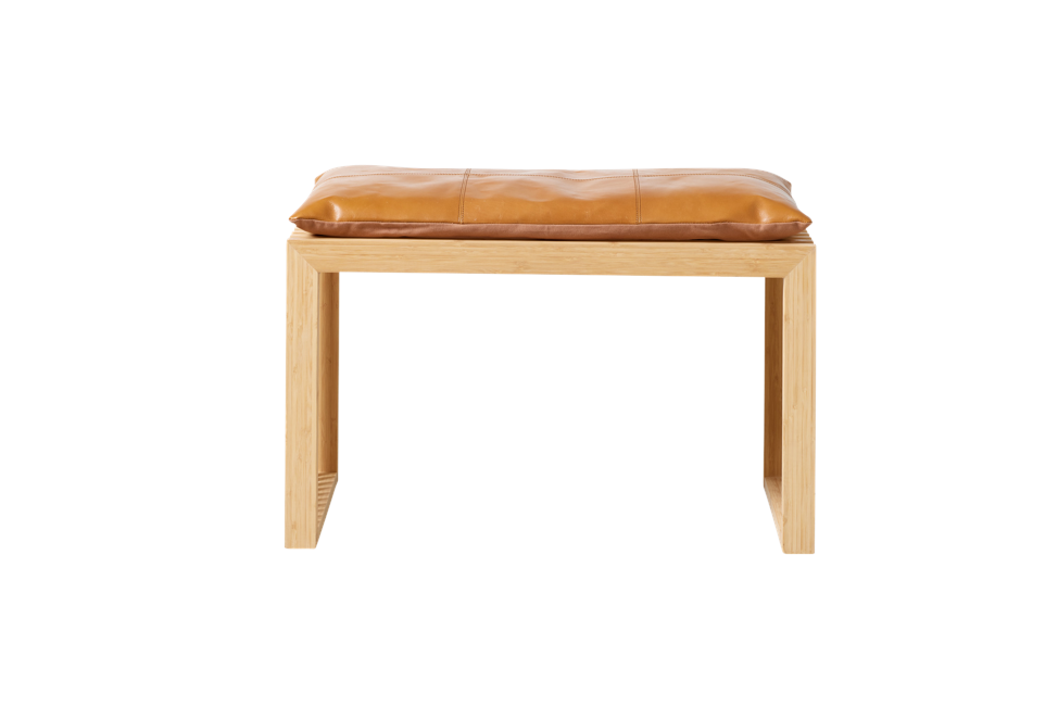Cinas - Rib Bench 2 seater - Bamboo with cushion in Light brown Leather - Bundle