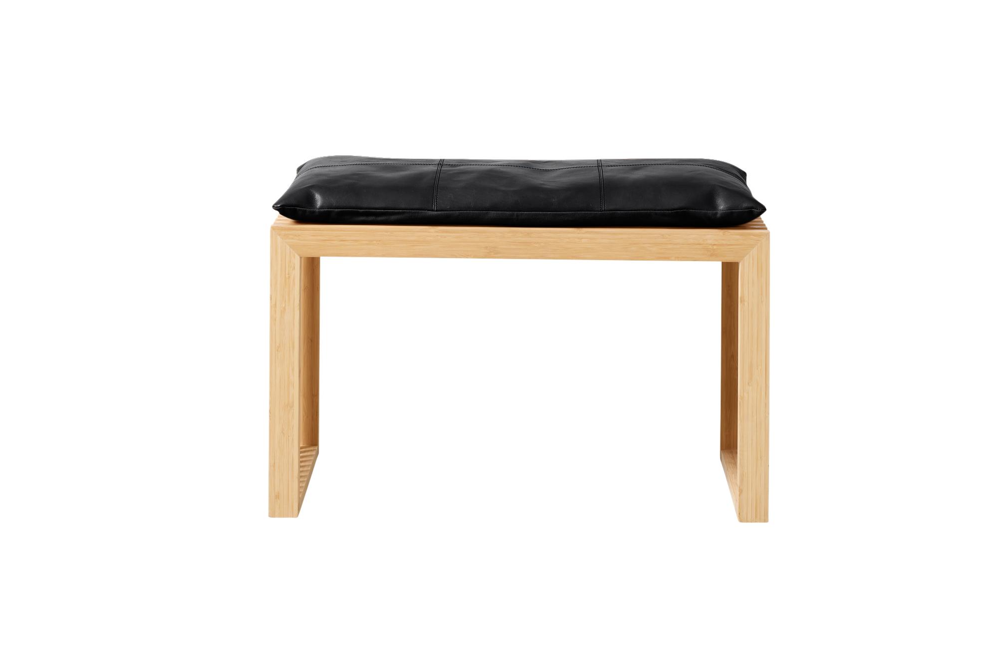 Cinas - Rib Bench 2 seater - Bamboo with cushion in Black Leather - Bundle