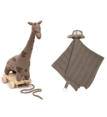 Smallstuff - Pull Along Giraffe, Sandy / Mole + Fishbone Cuddle Cloth Nature