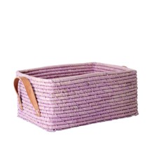 Rice - Raffia Rectangular Basket w. Leather Handle Lavender