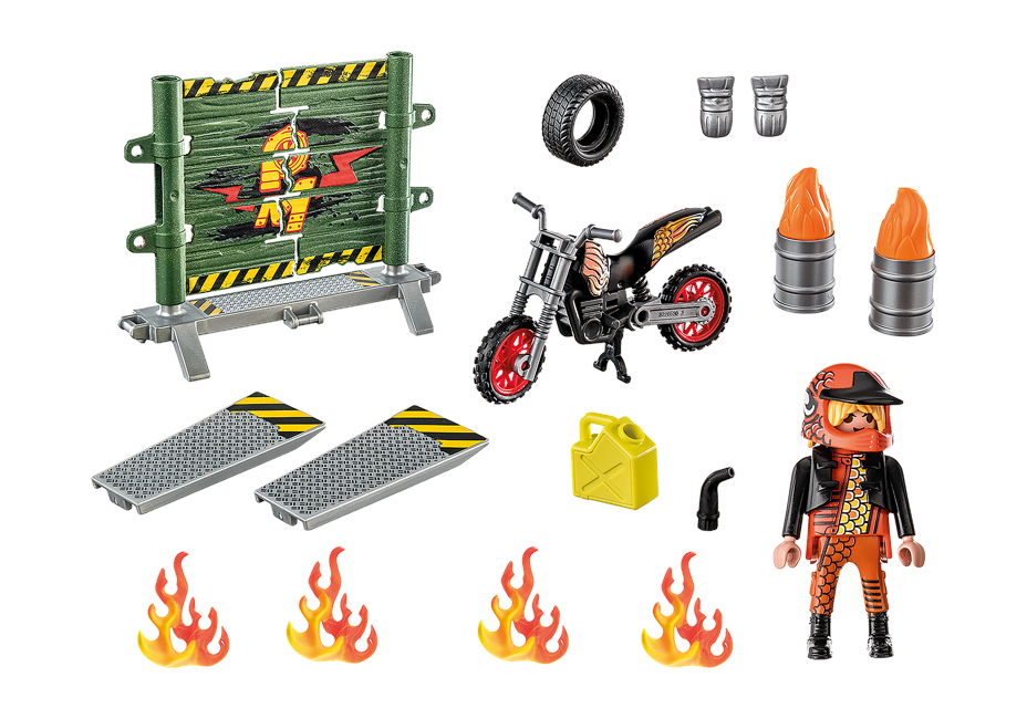 Playmobil - Starter Pack Stunt Show Motorcycle with Fire Wall (71256)