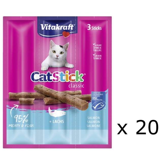 Vitakraft - Cat Treats - 20 x Cat Stick salmon MSC x 3 sticks - 18g (bundle)